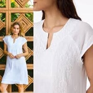 Roberta Roller Rabbit Faith Embroidered Floral Tunic Shift Cotton White Dress
